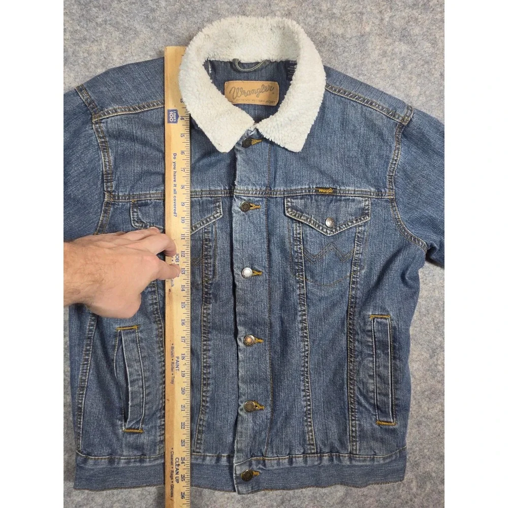 Wrangler Mens Sherpa Lined Denim Jacket Blue Western Trucker Jacket Size Small